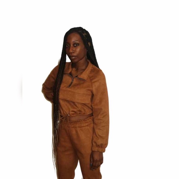 (NWT) Faux Suede Two-Piece Jogger Set - Picture 5 of 8